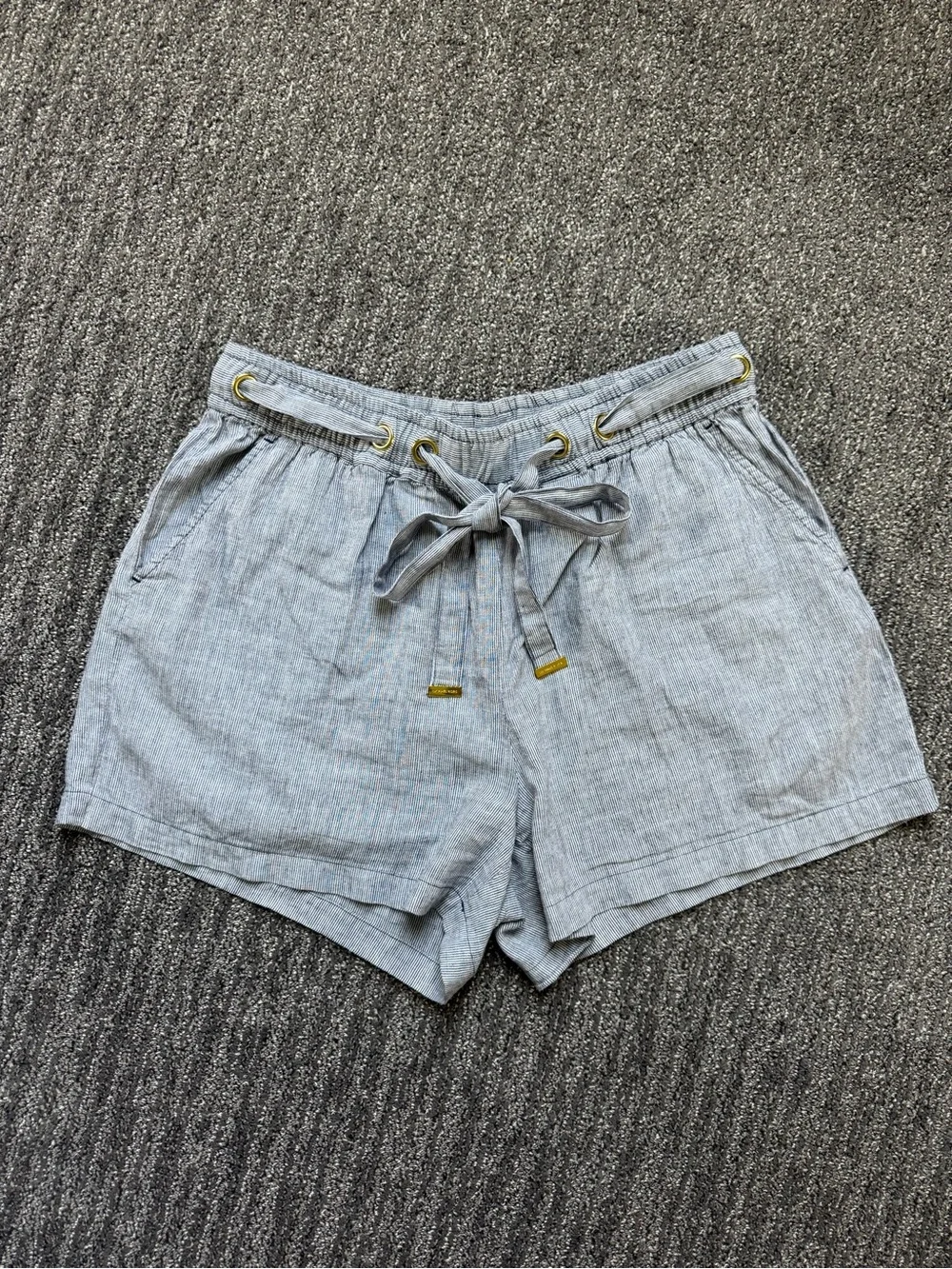 Michael Kors Blue White Stripe Linen Cotton Blend Pull-On Shorts Size Large